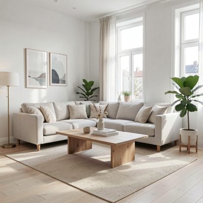 a minimal scandinavian living room with natural light