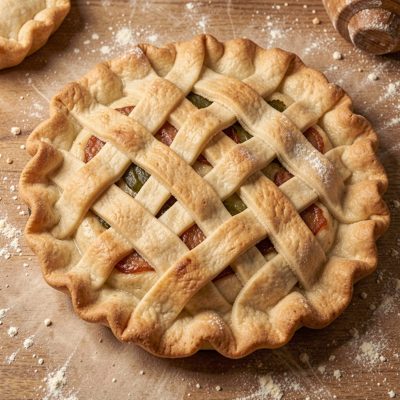 a lattice pie crust before baking