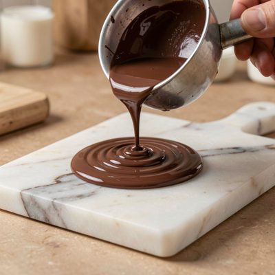 a chocolate tempering on a marble slab