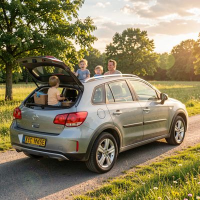 a family car packed for a day out