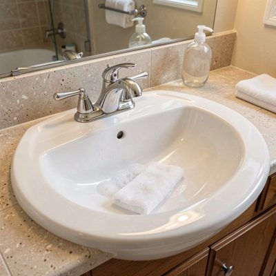 a bathroom sink being wiped to a shine