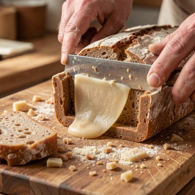 a soap being cut from a loaf mould