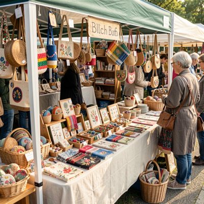 a craft fair stall with handmade goods