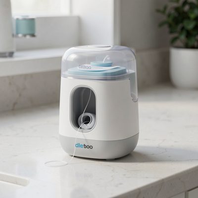 a dental floss dispenser on a counter