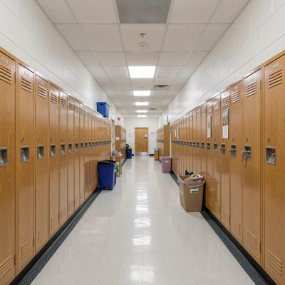 a school corridor lined with lockers