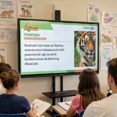 foreign language immersion lesson screen displaying text