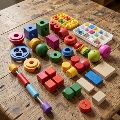 math manipulatives arranged on table top