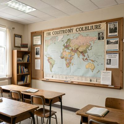 history classroom map displayed on wall