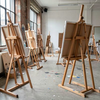 art studio easels arranged for painting sessions