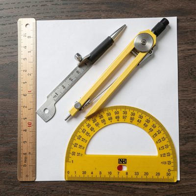 mathematics set including ruler, compass, protractor