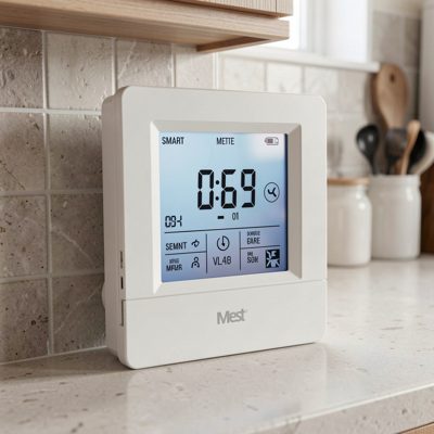 a smart meter display in a kitchen