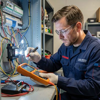 a technician testing a circuit with a multimeter