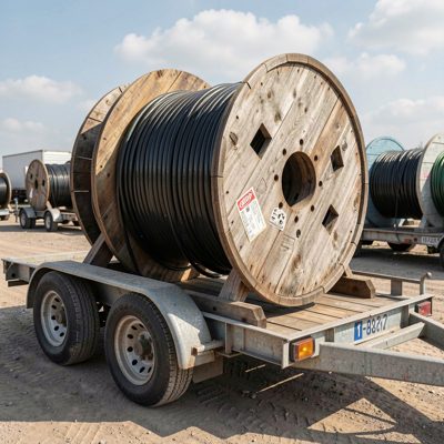 a cable drum on a trailer