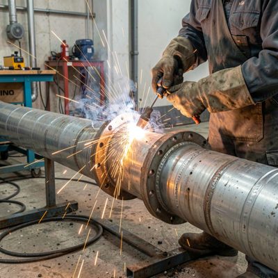 a district heating pipe being welded