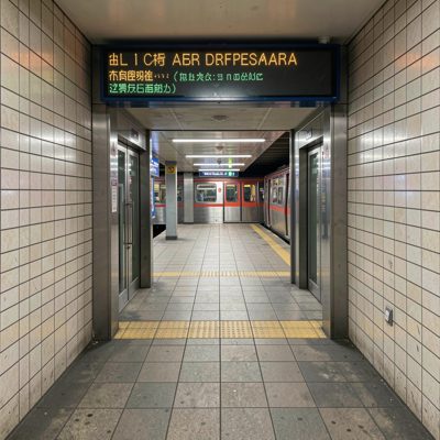 a tiled metro entrance on a pavement