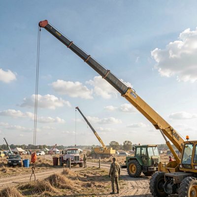 a boom pole extended over a scene