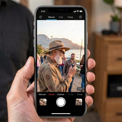 a smartphone screen showing manual exposure controls while filming