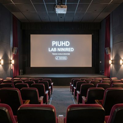 a cinema screen seen from the projection port at the back