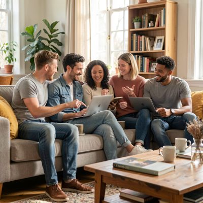 a group of friends playing on a sofa