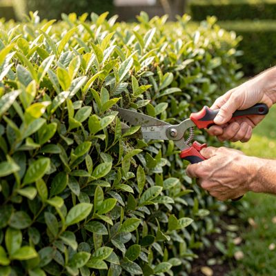 a hedge being trimmed with shears