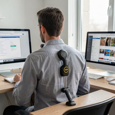 posture correction tool aiding back alignment during desk job