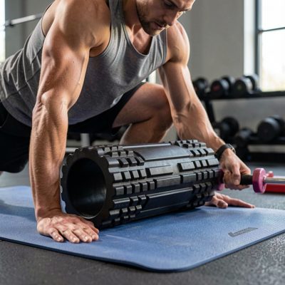 athlete using foam roller for post-workout muscle recovery close up
