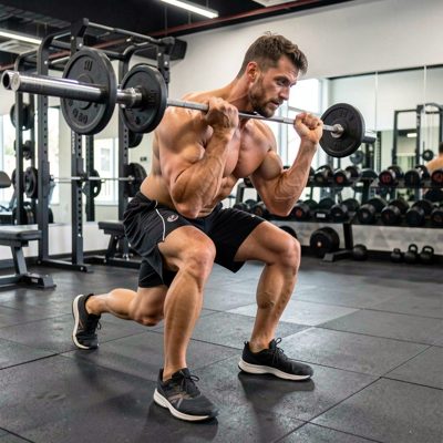 strength training session captured mid-repetition motion in gym environment