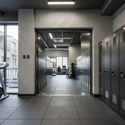 gym entrance with lockers visible