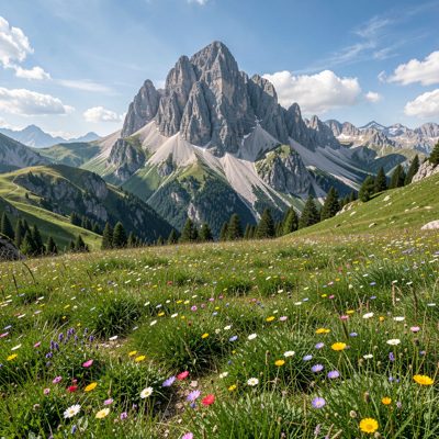an alpine meadow below a rocky summit