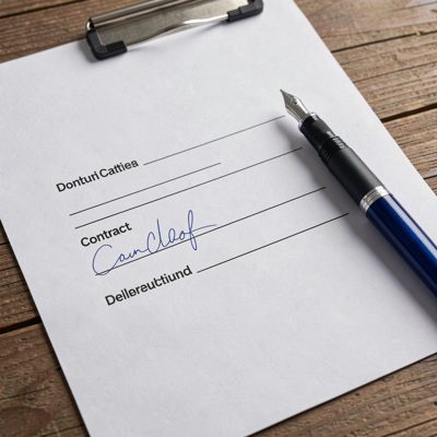 a contract with signature lines and a pen