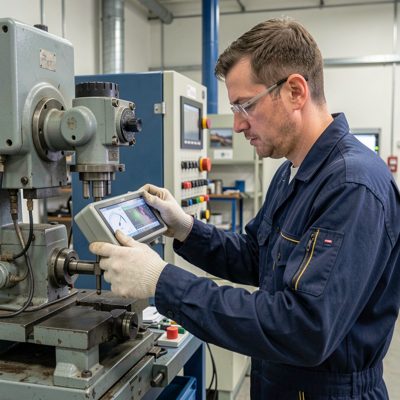 a technician calibrating a machine