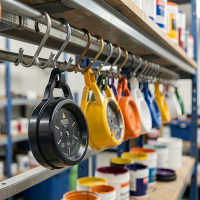 a paint line with parts hanging from hooks