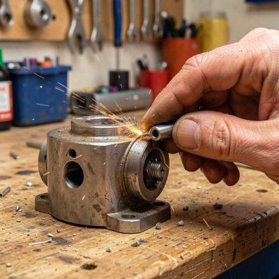a component being deburred by hand