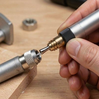 a fibre cleaning pen being used on a connector ferrule