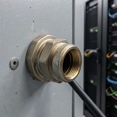 a cable entry gland in a data centre wall
