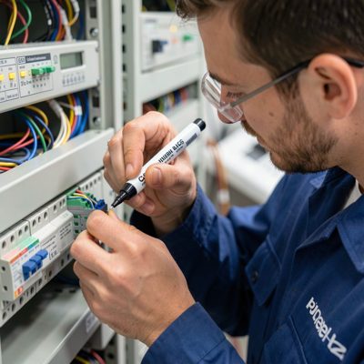 technician labeling lc connector with permanent marker