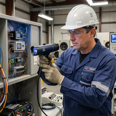technician verifying signal quality with infrared camera