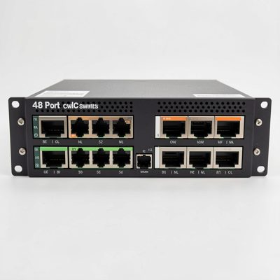 the rear of a 48 port switch showing dual power supplies
