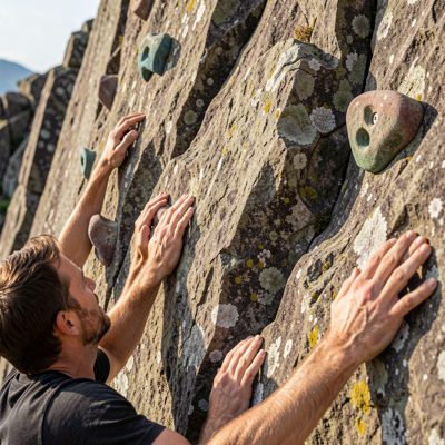 a rock scramble with hands on holds