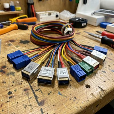 pcie power connectors fanned out on a bench