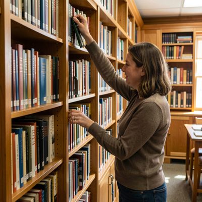 a librarian shelving books
