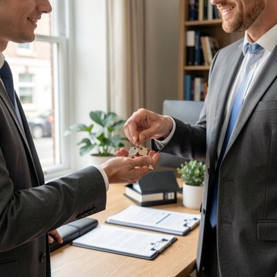an estate agent handing over a set of keys