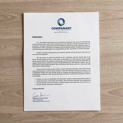 a printed proposal document with a company logo cover