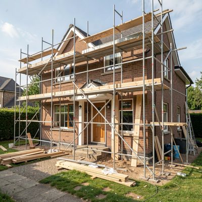 a house with scaffolding during renovation