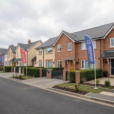 a new development with show home flags
