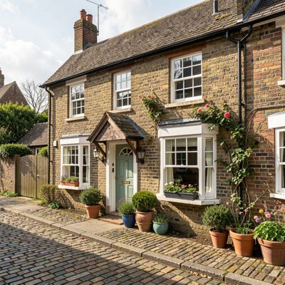 a mews house with cobbles outside