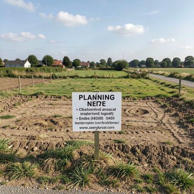an empty plot with planning notice attached