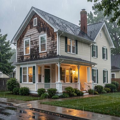 a house exterior photographed in the rain