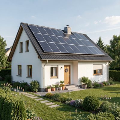 a house with solar panels on the roof