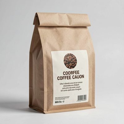 a coffee bag with a folded top and printed label